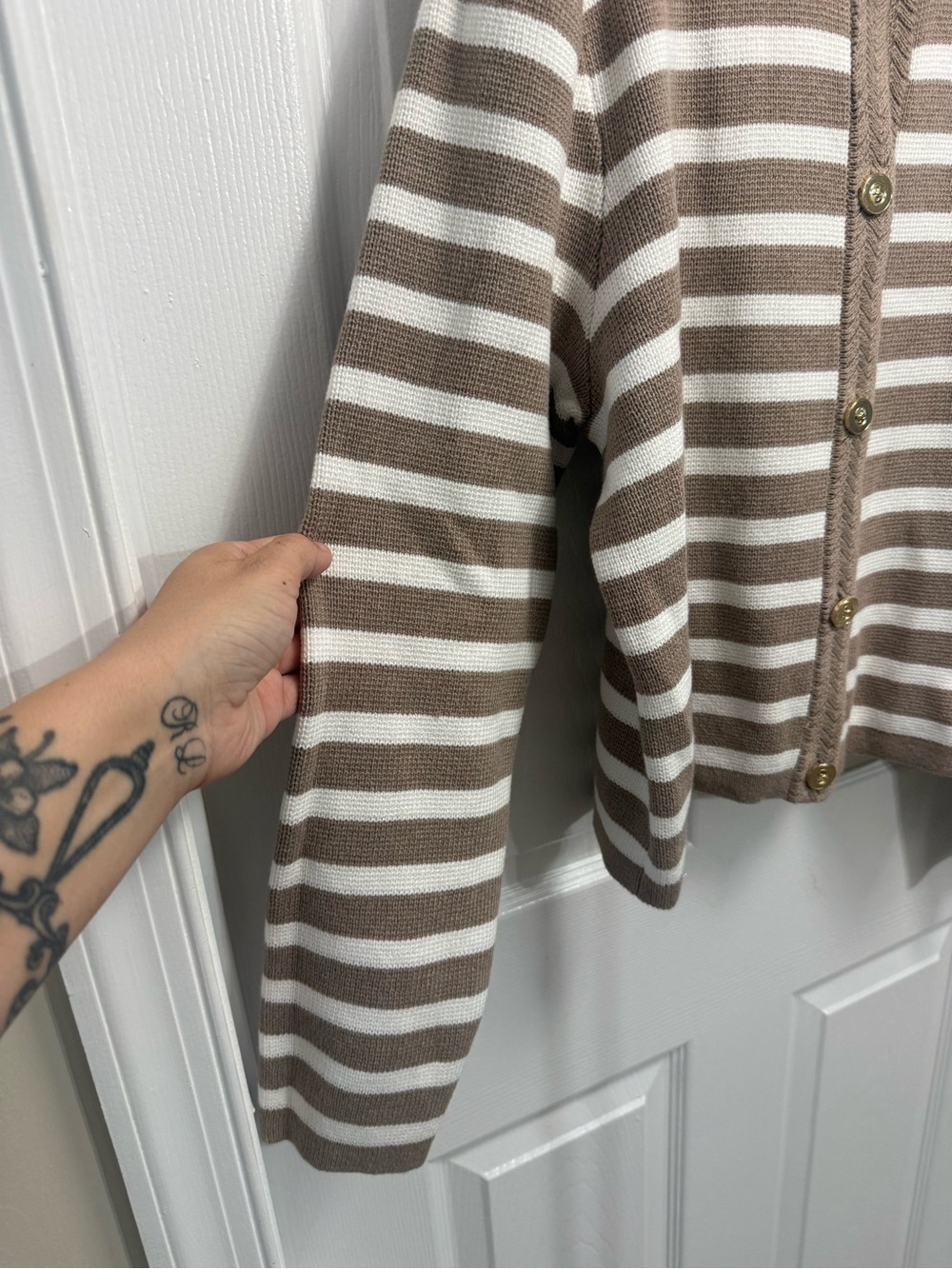 J. Crew Brown And White Button Up Knit Lady Jacket Size Large Feminine - Picture 3 of 7